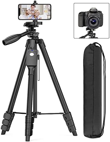 60" Camera Tripod with Travel Bag,Cell Phone Tripod with Remote,Professional Aluminum Portable Tripod Stand with Phone Tripod Mount&1/4”Screw,Compatible with Phone/Camera/Projector/DSLR/SLR