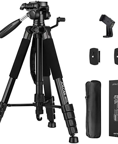 74" Tripod for Camera Cell Phone Video Photography, Heavy Duty Tall Camera Stand Tripod, Professional Travel DSLR Tripods Compatible with Canon Nikon iPhone, Max Load 15 LB
