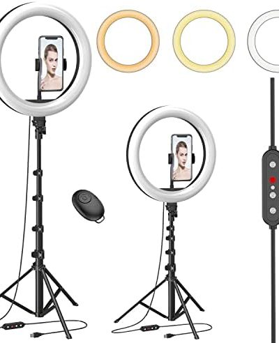 10" Ring Light with 53" Adjustable Tripod Stand & Phone Holder for Live Stream/Makeup, Upgraded Dimmable LED Selfie Ringlight for Tiktok/YouTube/Zoom Meeting/Photography,Compatible with iPhone/Android