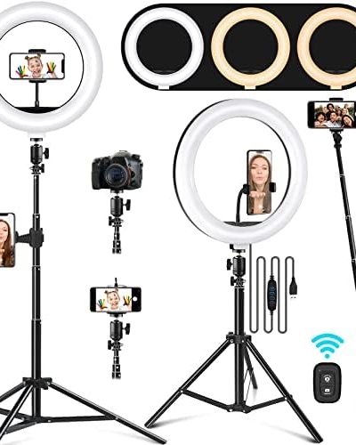 Phone Holder, 10.2" Selfie Ring Light with 65" Adjustable Tripod Stand, Dimmable LED Ring Light Kit for Tiktok/YouTube/Makeup/Photography,Selfie Stick and Ring Light 2 in 1