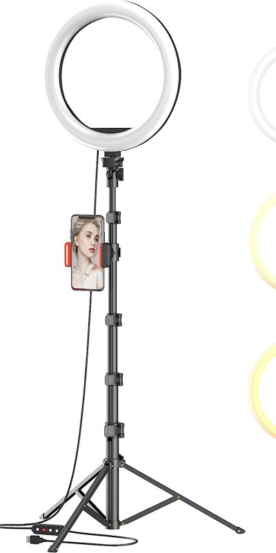 10" Selfie Ring Light with 63" Tripod Stand & Phone Holder for Live Stream/Makeup,Upgraded Dimmable Led Ring light with Remote for YouTube/TikTok/Zoom Calls/Photography, Compatible with iPhone/Android
