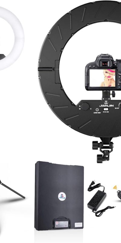 JJ JIANJIN Ring Light Kit:18"/45cm Outer 55W6700k Dimmable LED Light, Tripod Stand, Remote Controller,Box for Camera,Smartphone,YouTube,TikTok,Self-Portrait Shooting,CRI90,Black