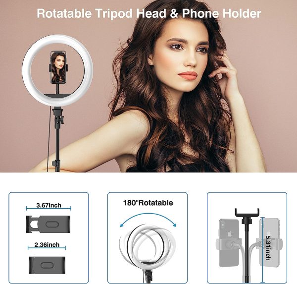 12" Selfie Ring Light with 63" Adjustable Tripod Stand and Phone Holder, LED Dimmable Ringlight with Remote, for Live Stream/Photography/Makeup/YouTube Video, Compatible with Cell Phones, Cameras - Image 4
