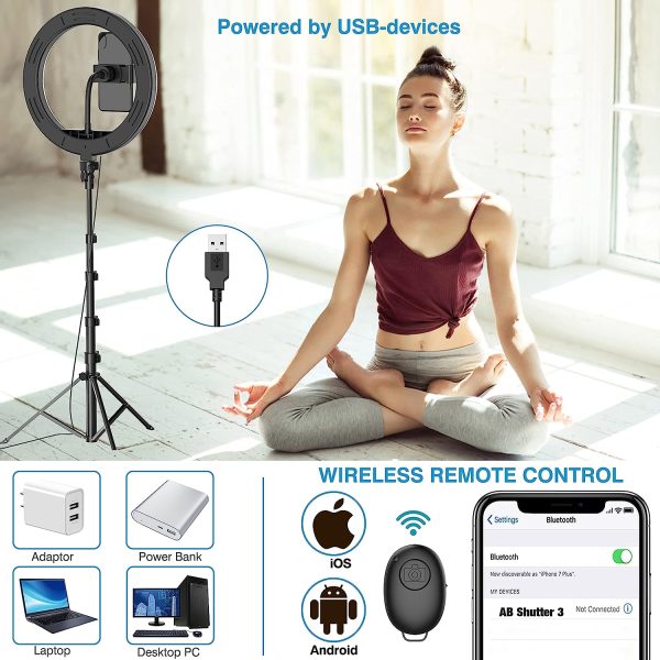 12" Selfie Ring Light with 63" Adjustable Tripod Stand and Phone Holder, LED Dimmable Ringlight with Remote, for Live Stream/Photography/Makeup/YouTube Video, Compatible with Cell Phones, Cameras - Image 5