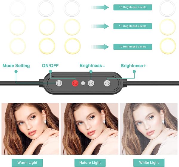 10" Selfie Ring Light with 63" Tripod Stand & Phone Holder for Live Stream/Makeup,Upgraded Dimmable Led Ring light with Remote for YouTube/TikTok/Zoom Calls/Photography, Compatible with iPhone/Android - Image 3