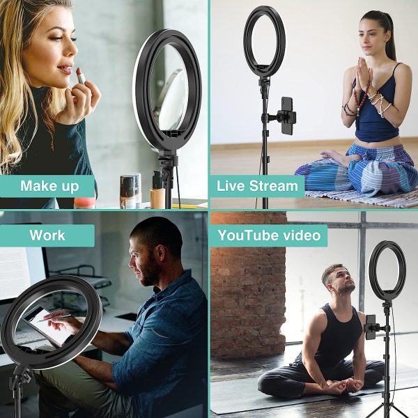 10" Selfie Ring Light with 63" Tripod Stand & Phone Holder for Live Stream/Makeup,Upgraded Dimmable Led Ring light with Remote for YouTube/TikTok/Zoom Calls/Photography, Compatible with iPhone/Android - Image 4