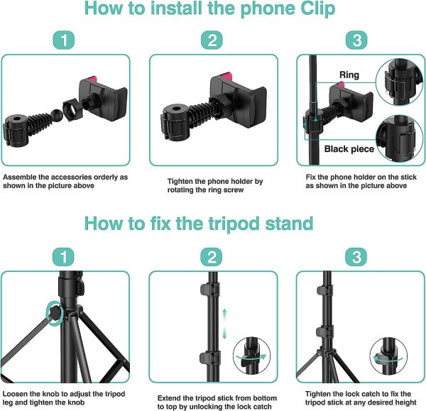 10" Selfie Ring Light with 63" Tripod Stand & Phone Holder for Live Stream/Makeup,Upgraded Dimmable Led Ring light with Remote for YouTube/TikTok/Zoom Calls/Photography, Compatible with iPhone/Android - Image 6